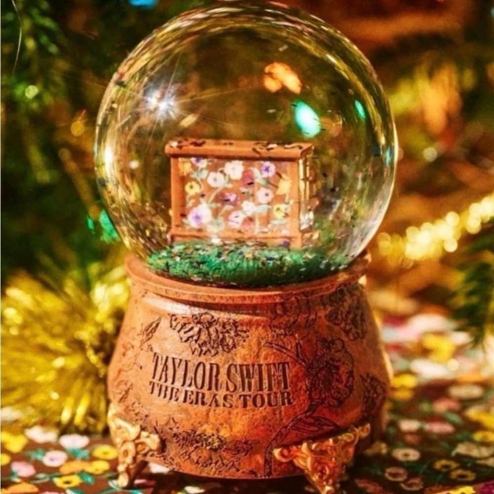 Taylor Swift Holiday Globe with Brown Base and Green Accents